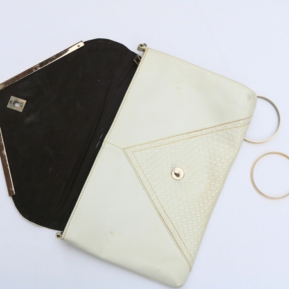 Vintage White Leather Envelope Clutch Handbag - Picture 2 of 9